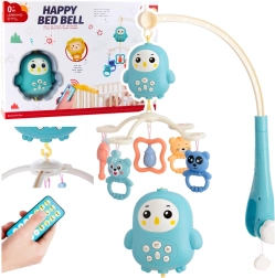 Mobile musical pour berceau avec veilleuse et hochets – bleu