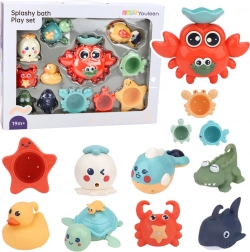 Ensemble de jouets de bain avec animaux marins et crabe, 12 pièces