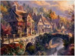 Norimpex peinture par numéros Village de montagne au bord de l’eau 40 × 50 cm