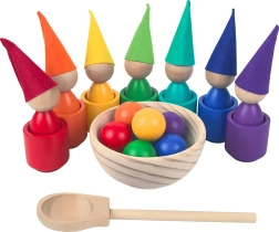 Poupées arc-en-ciel avec balles – jouet Montessori en bois 7 couleurs