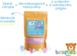 Cristaux de bain colorés avec probiotiques dans un sachet refermable