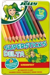 Crayons de couleur triangulaires DELTA, 12 couleurs, dans une boîte métallique