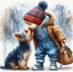 Peinture diamant Garçon avec chien 30x40 cm