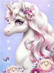 Norimpex Peinture par numéros Belle licorne avec des fleurs 40 × 50 cm