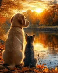 Peinture diamant chaton avec chien 30 × 40 cm