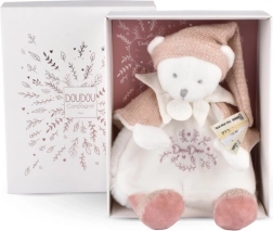 Coffret cadeau Doudou – doudou ours en peluche avec petit bonnet rose 25 cm