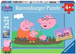 Puzzle 2 x 24 pièces Peppa Pig S'amuse dans la boue