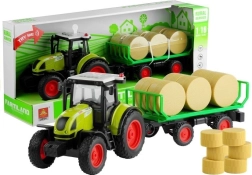 Tracteur vert avec remorque et bottes de foin avec lumières et sons 37,5 cm
