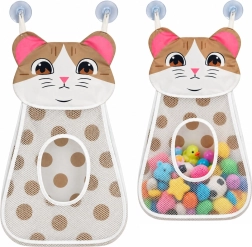 Organiseur suspendu en filet pour jouets de bain en forme de chat, beige, 50 cm