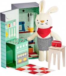 Petit Collage lapin en peluche dans la cuisine