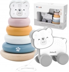 Viga PolarB set en bois ours polaire : pyramide et ourson à tirer