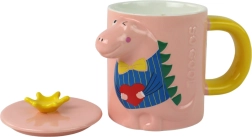 Mug en céramique avec couvercle et cuillère motif dinosaure rose 400 ml