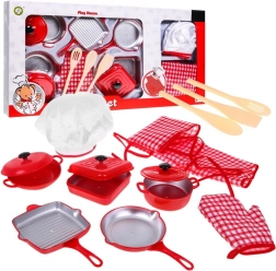 Ensemble rouge du petit chef pour enfants 3+ – costume de chef, casseroles et accessoires, 14 pièces