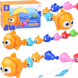 Famille de poissons interactive avec canne à pêche magnétique et grand poisson mobile et lumineux