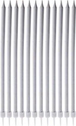 Longues bougies d’anniversaire argentées 14,5 cm, lot de 12