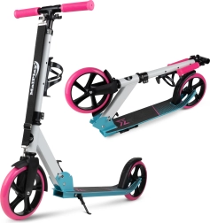 Trottinette pliable blanc‑rose‑bleu avec sangle