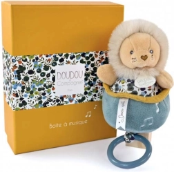 Coffret cadeau – petit lion en peluche avec boîte à musique 20 cm