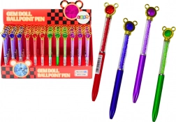 Stylo-bille avec souris et strass scintillants, recharge bleue 0,7 mm