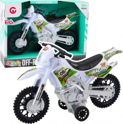 Motocross tout-terrain blanc avec effets lumineux et sonores