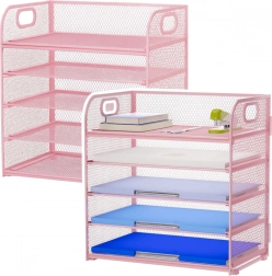 organisateur de bureau en métal pour documents, 5 niveaux, rose