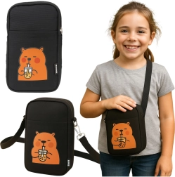 Sac bandoulière pour enfants et femmes avec capybara, noir 20 × 14,5 cm