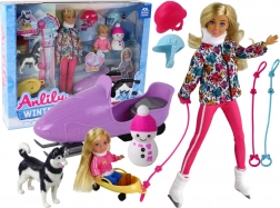 Poupée ANLILY sports d’hiver avec husky et motoneige