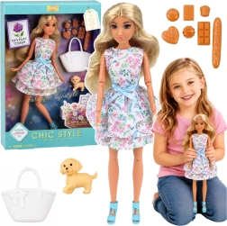 Poupée Anlily avec chien et accessoires (robe fleurie)