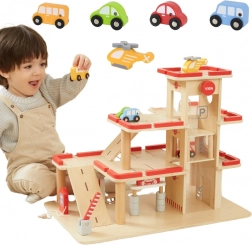 Garages de stationnement en bois avec ascenseur et véhicules VIGA