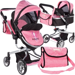 Poussette 2‑en‑1 pour poupées Princess rose‑noir