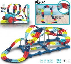 Set train avec voiture, 291 pièces à piles