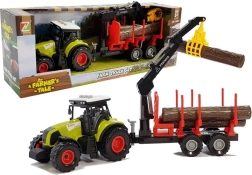 Tracteur avec remorque forestière et bois