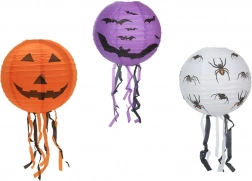 Lanterne Halloween en papier, boule avec franges 30 cm, 3 motifs
