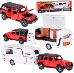Voiture tout-terrain avec caravane avec lumières et sons 1:32 – rouge