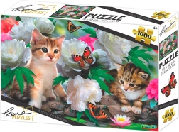 Puzzle chatons parmi les pivoines 1000 pièces