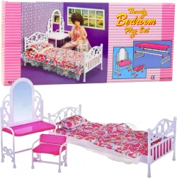 Ensemble de mobilier pour poupées avec lit, coiffeuse et chaise avec parure florale