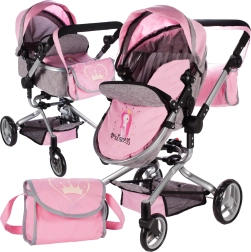 Poussette 2-en-1 pour poupées Princess rose-gris