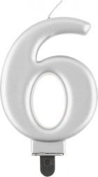 Bougie d’anniversaire en forme de chiffre 6 argentée