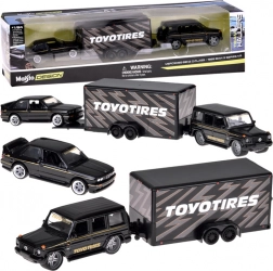 maisto set de modèles métalliques 1:64 mercedes-benz g (1988) et bmw m3 e30 avec remorque