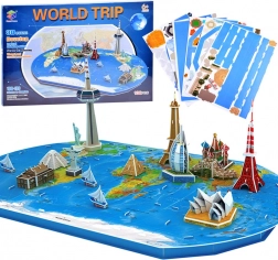 Puzzle 3D carte du monde avec monuments célèbres