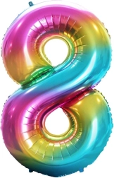 Ballon en aluminium chiffre 8 arc-en-ciel 85 cm