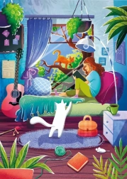 Puzzle fille et ses chats 1000 pièces