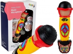 Microphone karaoké pour enfants jaune‑noir avec enregistrement et effets lumineux