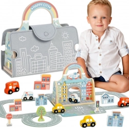 Tooky Toy mini ville portable – ensemble en bois avec routes et petites voitures
