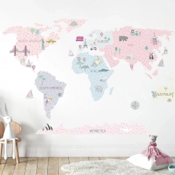 Autocollant mural carte du monde L – rose