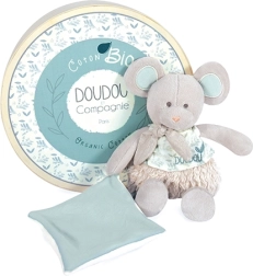 Ensemble cadeau Souris en peluche avec couverture en coton bio