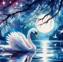 Peinture diamant cygne sous la pleine lune 30 × 40 cm