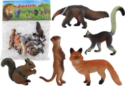 Figurines d'Animaux 5 Pièces: Écureuil, Suricate, Tamandua, Renard, Lémurien