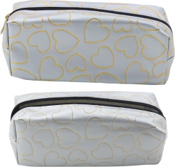 Trousse scolaire argentée avec cœurs dorés