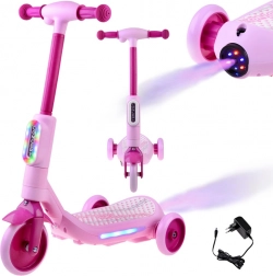 Trottinette électrique tricycle pour enfants avec lumières LED et effet vapeur – Rose