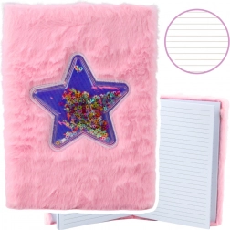 Carnet en peluche rose avec confettis A5